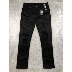 Encrypted Jeans Mens 36x31.5 (Tag 38) Black NWT Skinny Fit Distressed Denim